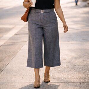 NWOT | Ann Taylor Women's Gray Belted Marina High Rise Wide Leg Ankle Pants- 10